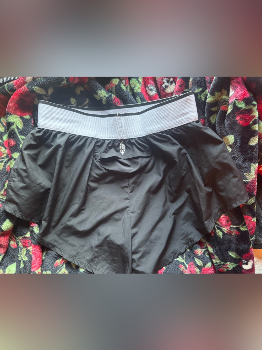 Free People Black Athletic Shorts with White Elastic Waistband - Picture 2 of 3